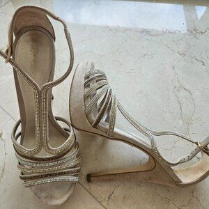 Martin Clay Beige Stiletto Heeled Rhinestone Sandals Size 36